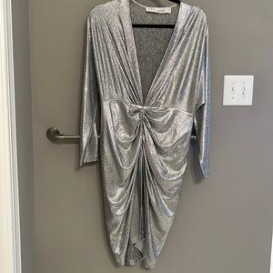 IRO Silver Plunge V-Neck Cocktail Dress NWOT Size 40